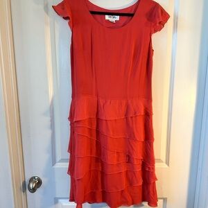 Vintage Bob Mackie Terracotta Pink 100% Silk Ruffle Dress, Size 6